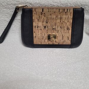 Lauren Ralph Lauren Black and Tan Cork Wristlet Clutch Boho Cottagecore Stylish